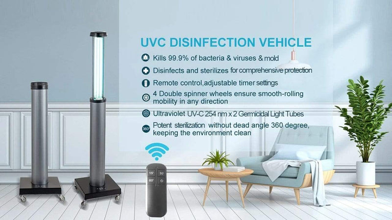 UVClean UV-C Sanitizing Light Disinfection Telescoping Room Robot: Glow Trolley Best UVC Sanitizer Sterilizer PPE UV-C Kills Germs Viruses Bacteria Mold