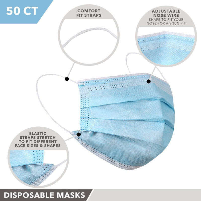 UVCleanHealth 3 Ply Face Mask (50 pcs) - FDA Registered Best UVC Sanitizer Sterilizer PPE UV-C Kills Germs Viruses Bacteria Mold
